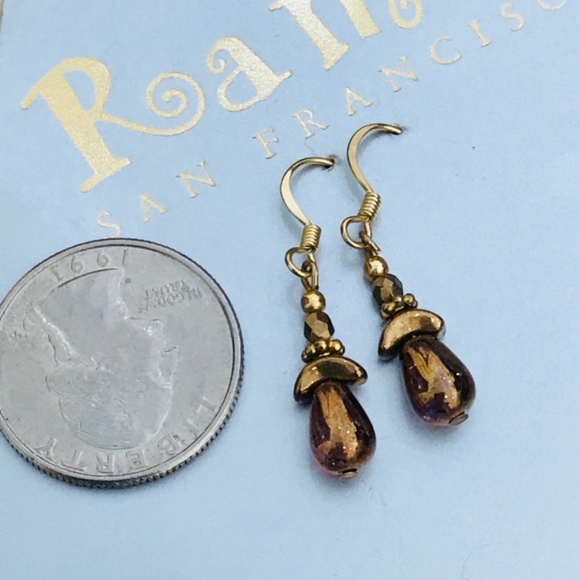 Bronze stone droplets earrings - Picture 3 of 3
